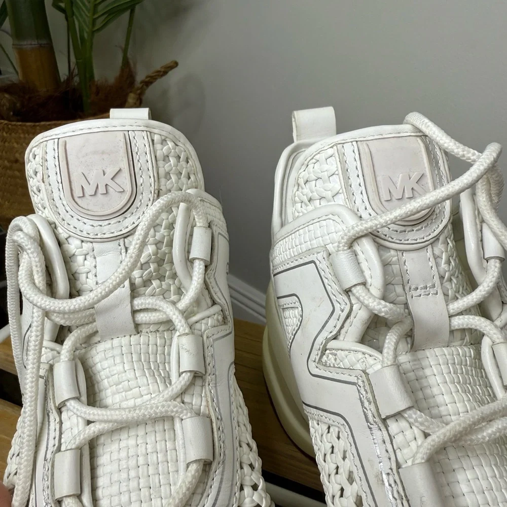 Michael Kors White Sneakers with Gold Accent and Brown Sole